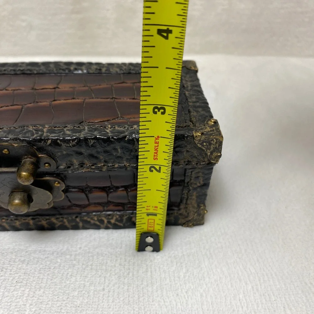Ornate Faux Crocodile Type Embossed Trinket Jewelry Box‎ Decorative Keepsake